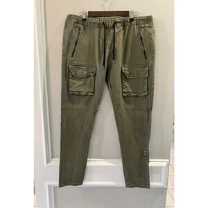 KDNK Men's Olive Green Cargo Jogger Pants Zipper Pull On Size Slim XXL